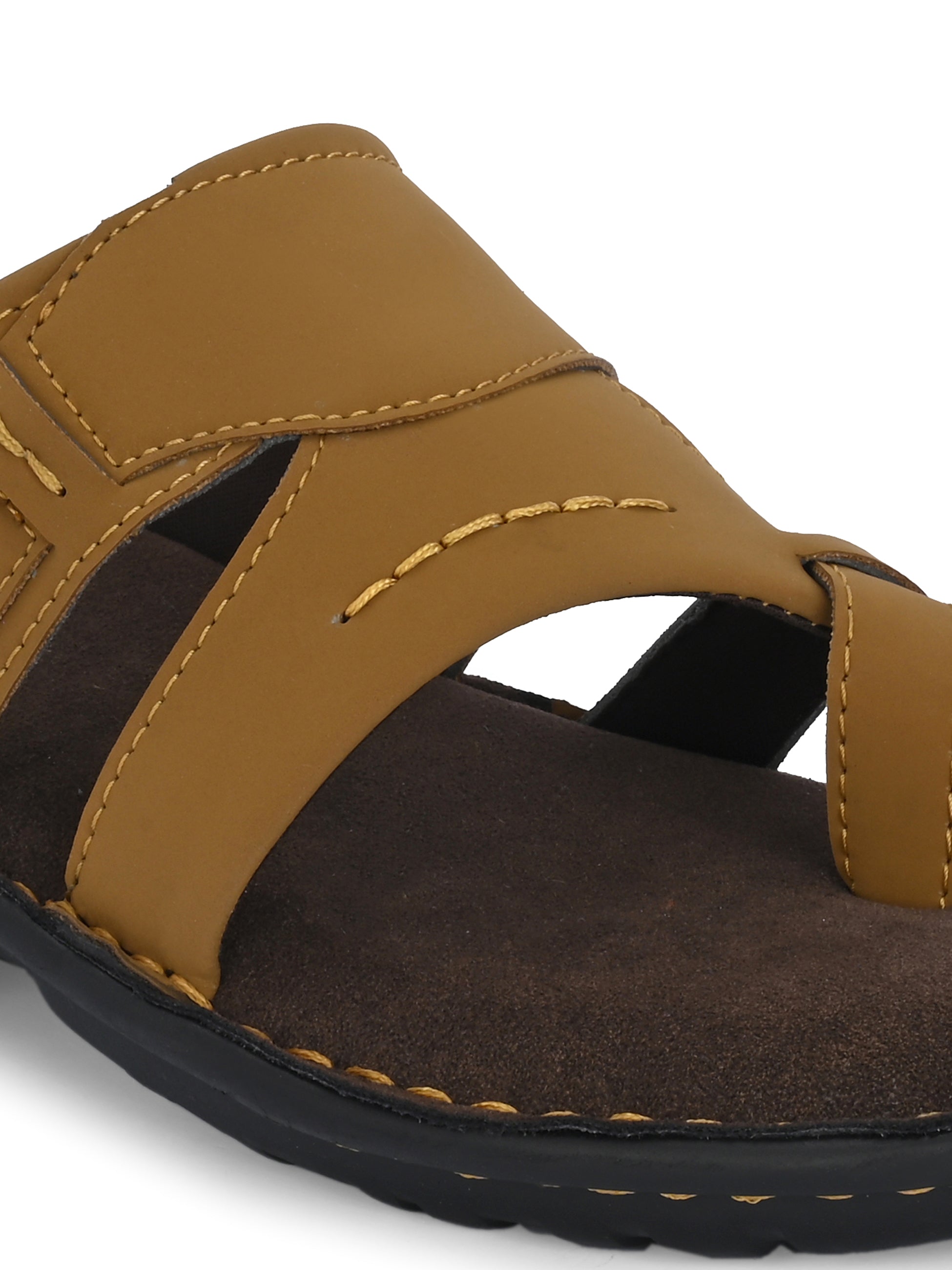 Tan Men's casual heel one-toe slip-on sandal