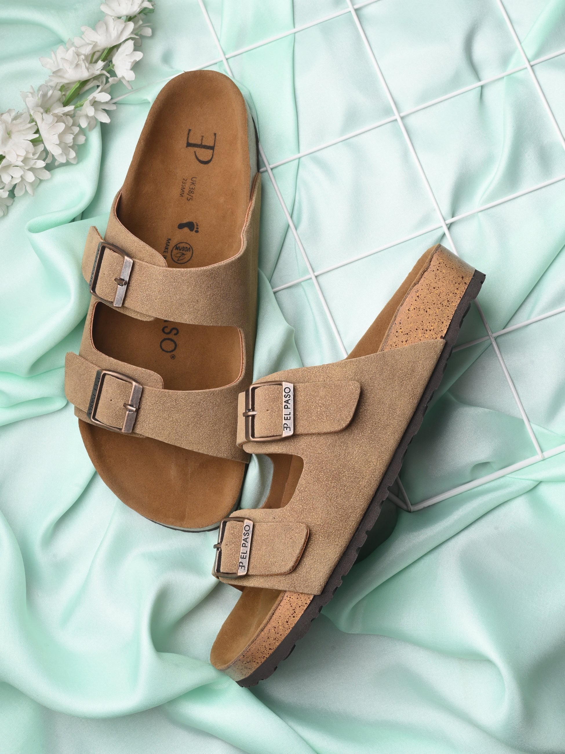 Camel Color Women's casual flat heel buckle strap sandal