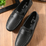 Black Textured Platform Heel Slip-On Loafer Shoes