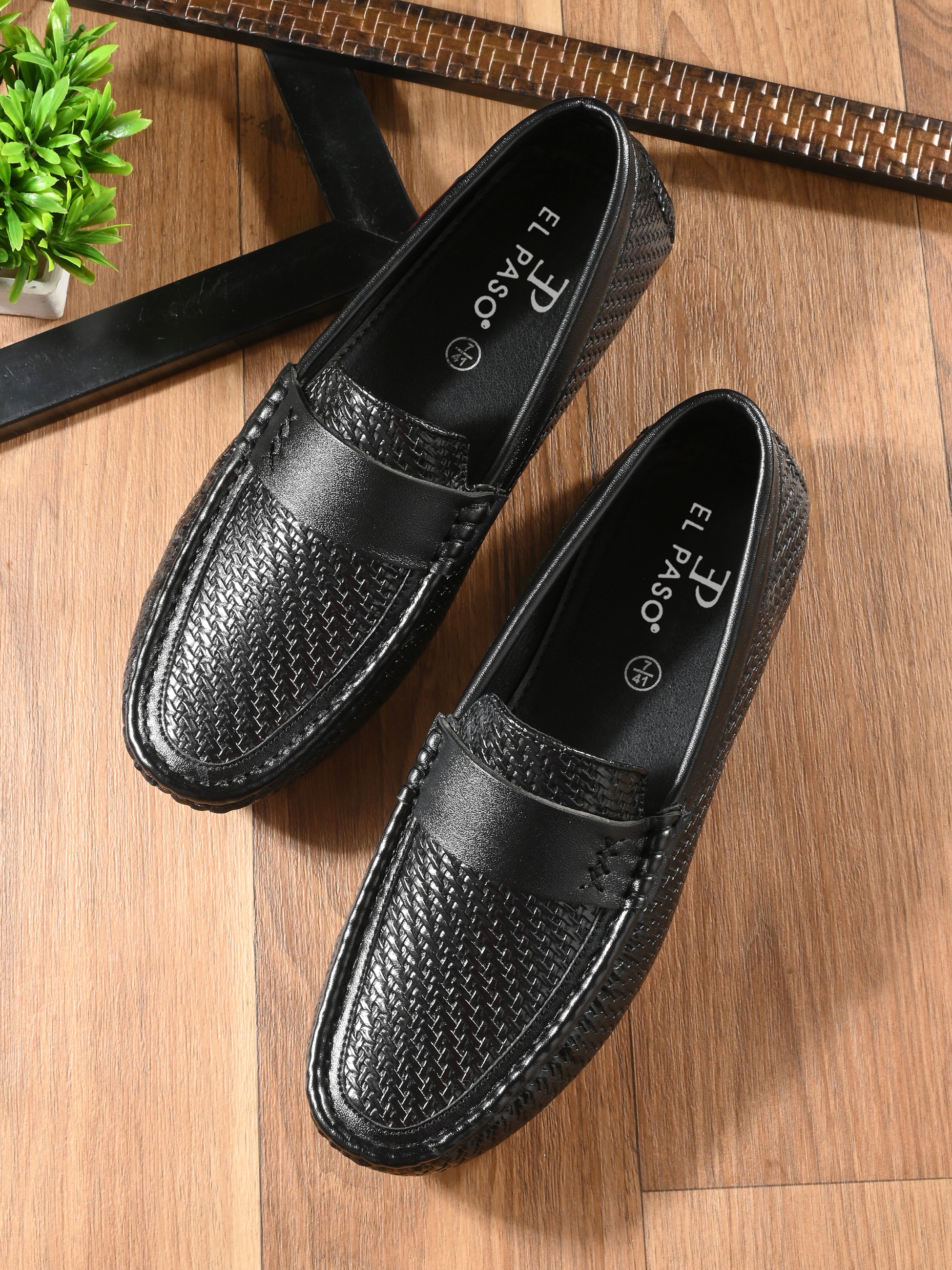 Black Textured Platform Heel Slip-On Loafer Shoes