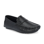 Black Textured Platform Heel Slip-On Loafer Shoes