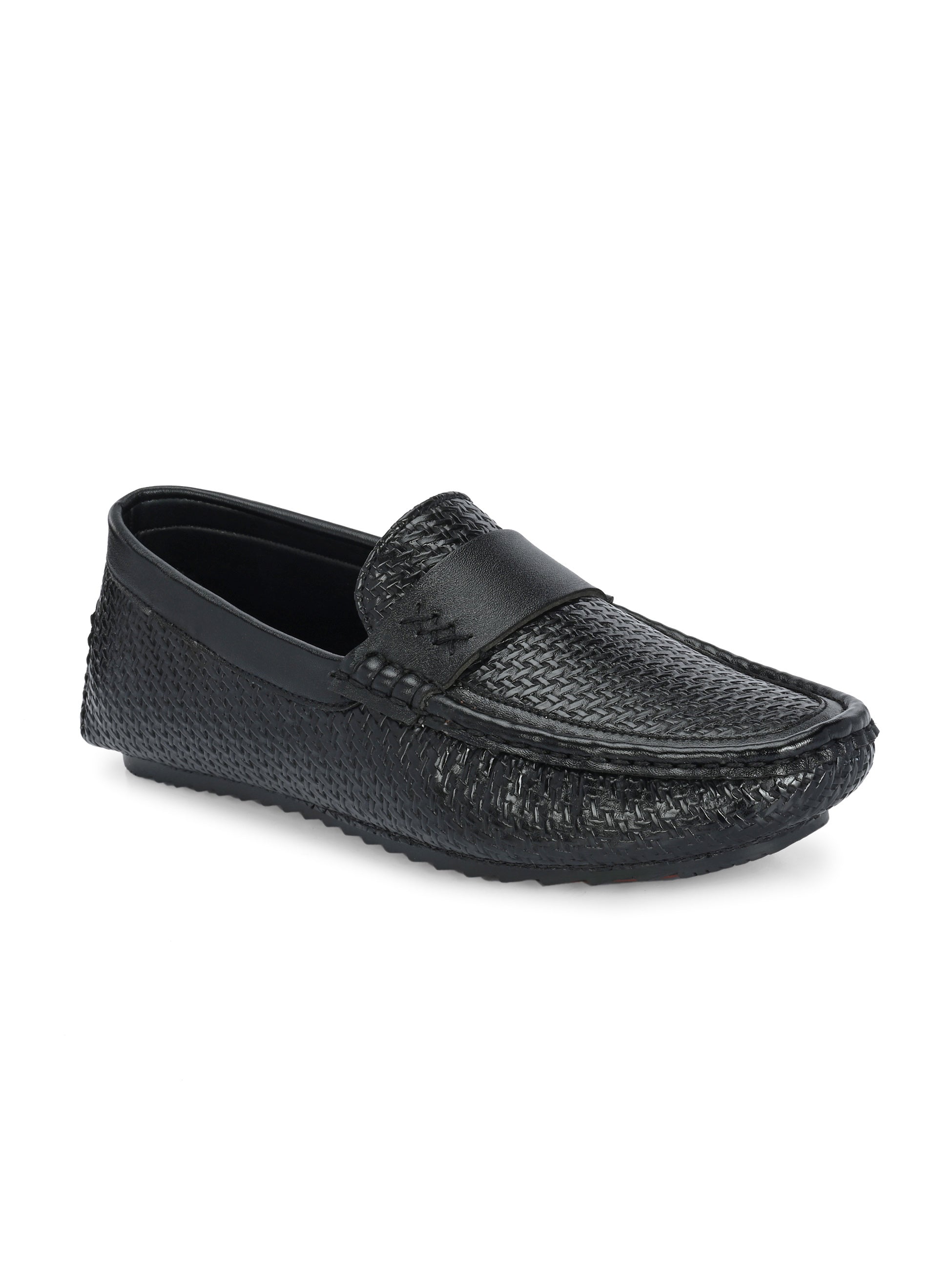 Black Textured Platform Heel Slip-On Loafer Shoes