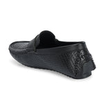 Black Textured Platform Heel Slip-On Loafer Shoes
