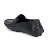 Black Textured Platform Heel Slip-On Loafer Shoes