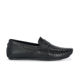 Black Textured Platform Heel Slip-On Loafer Shoes