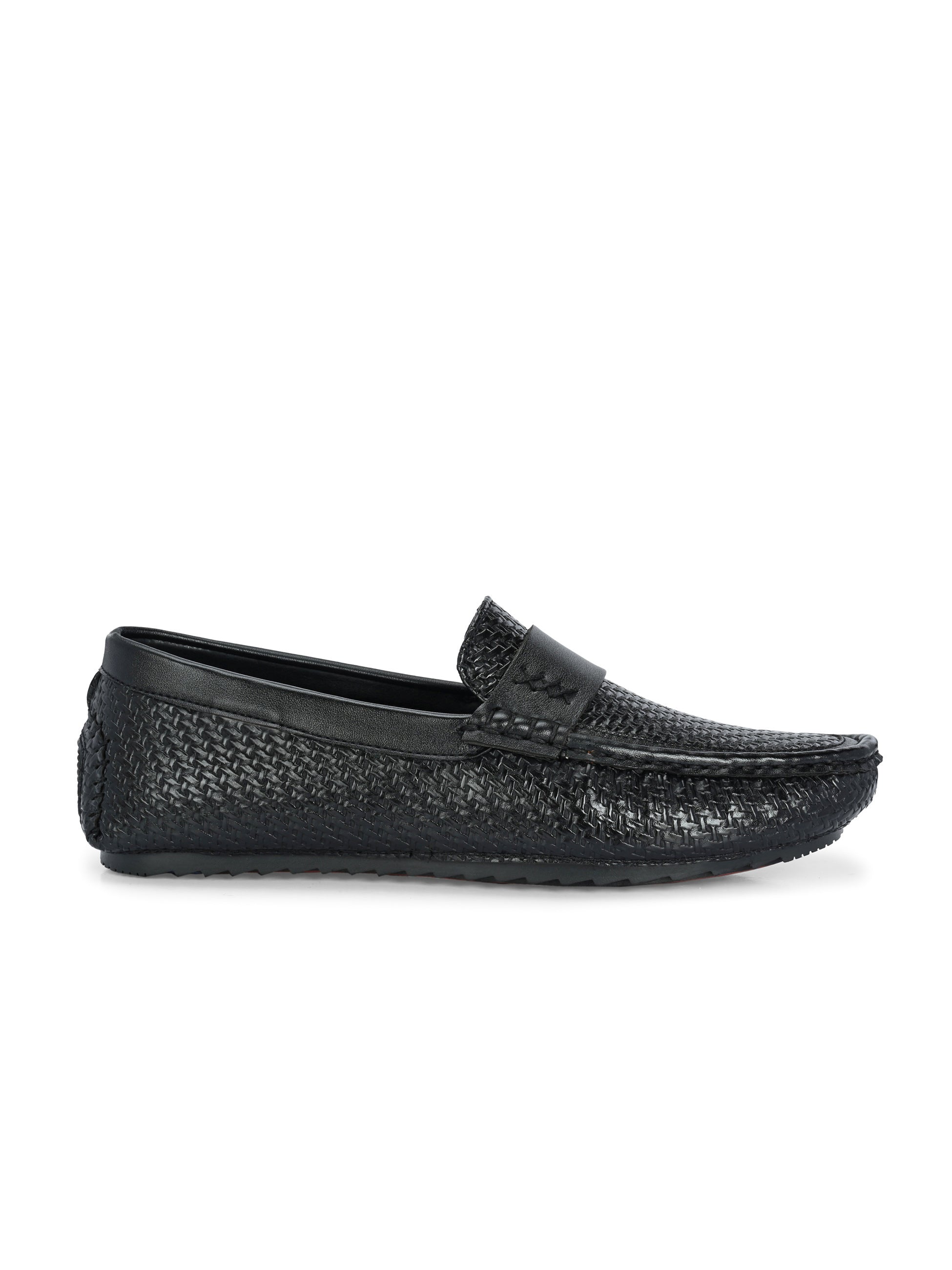 Black Textured Platform Heel Slip-On Loafer Shoes