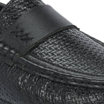 Black Textured Platform Heel Slip-On Loafer Shoes