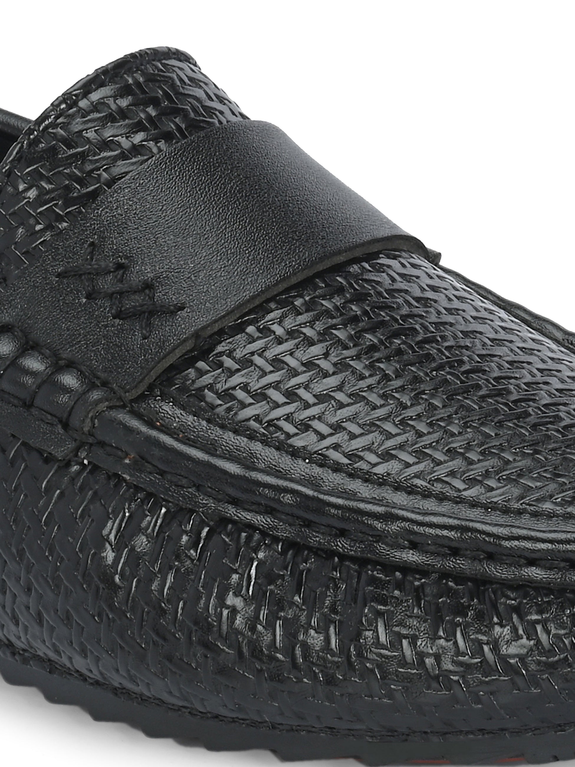 Black Textured Platform Heel Slip-On Loafer Shoes
