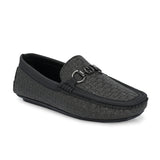 Black Sleek Textured Platform Heel Slip-On Loafer Shoes