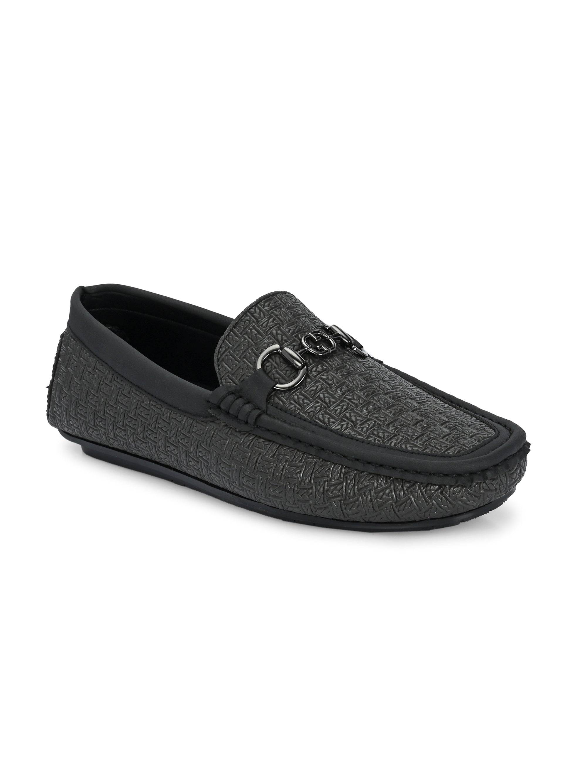 Black Sleek Textured Platform Heel Slip-On Loafer Shoes