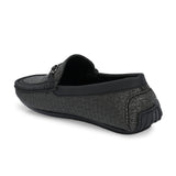 Black Sleek Textured Platform Heel Slip-On Loafer Shoes