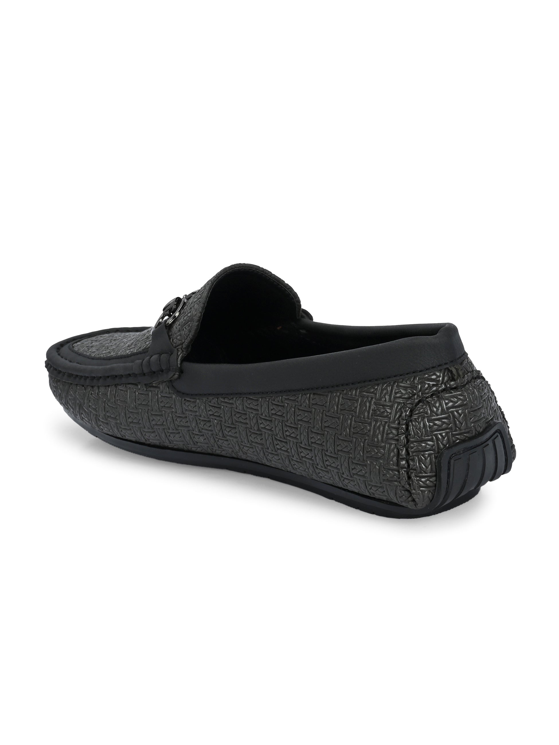 Black Sleek Textured Platform Heel Slip-On Loafer Shoes