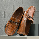 Brown Textured Platform Heel Slip-On Trendy Loafer Shoes