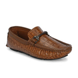 Brown Textured Platform Heel Slip-On Trendy Loafer Shoes