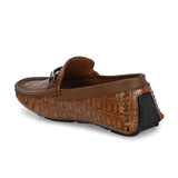 Brown Textured Platform Heel Slip-On Trendy Loafer Shoes
