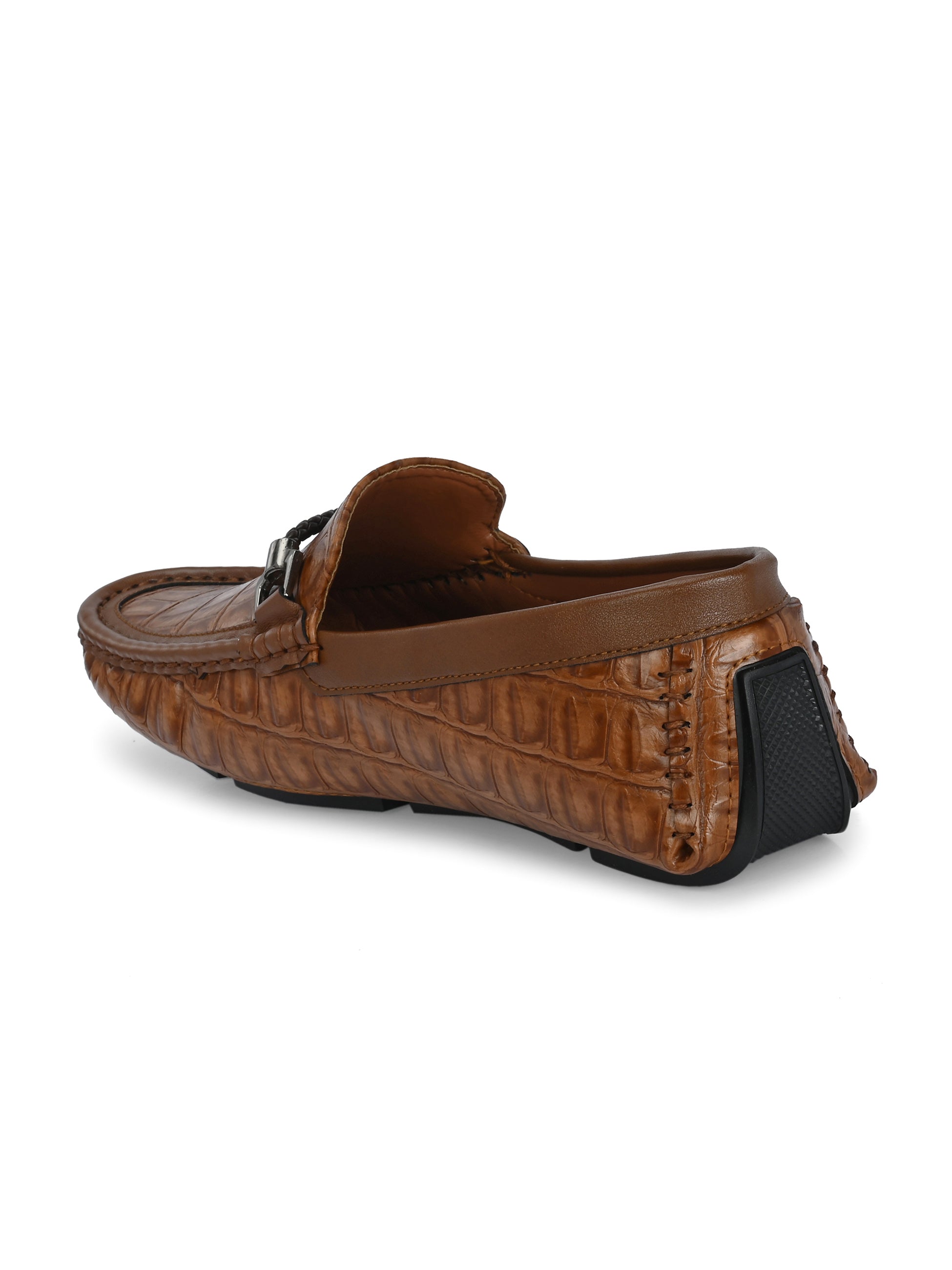 Brown Textured Platform Heel Slip-On Trendy Loafer Shoes
