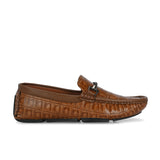 Brown Textured Platform Heel Slip-On Trendy Loafer Shoes