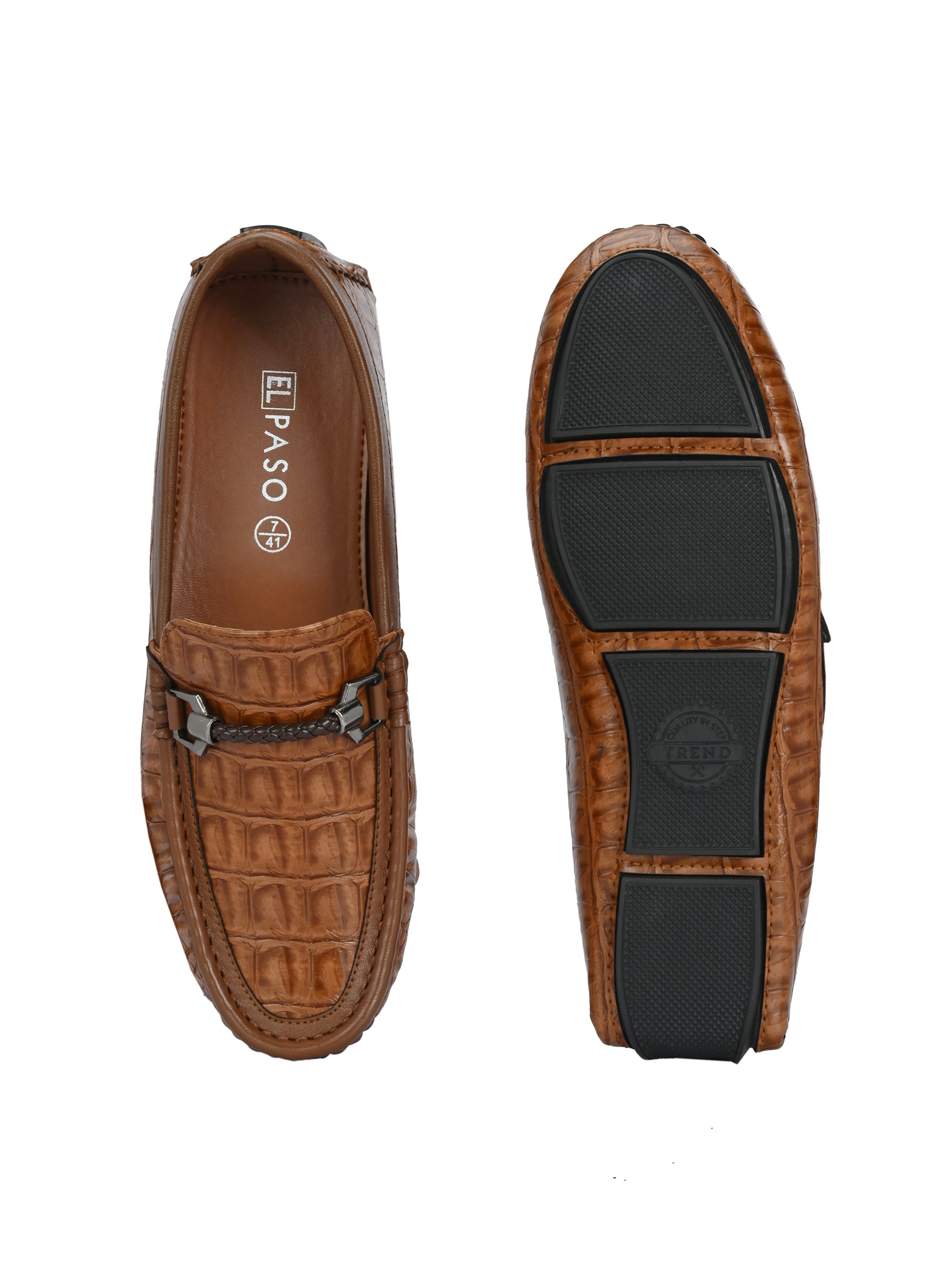 Brown Textured Platform Heel Slip-On Trendy Loafer Shoes