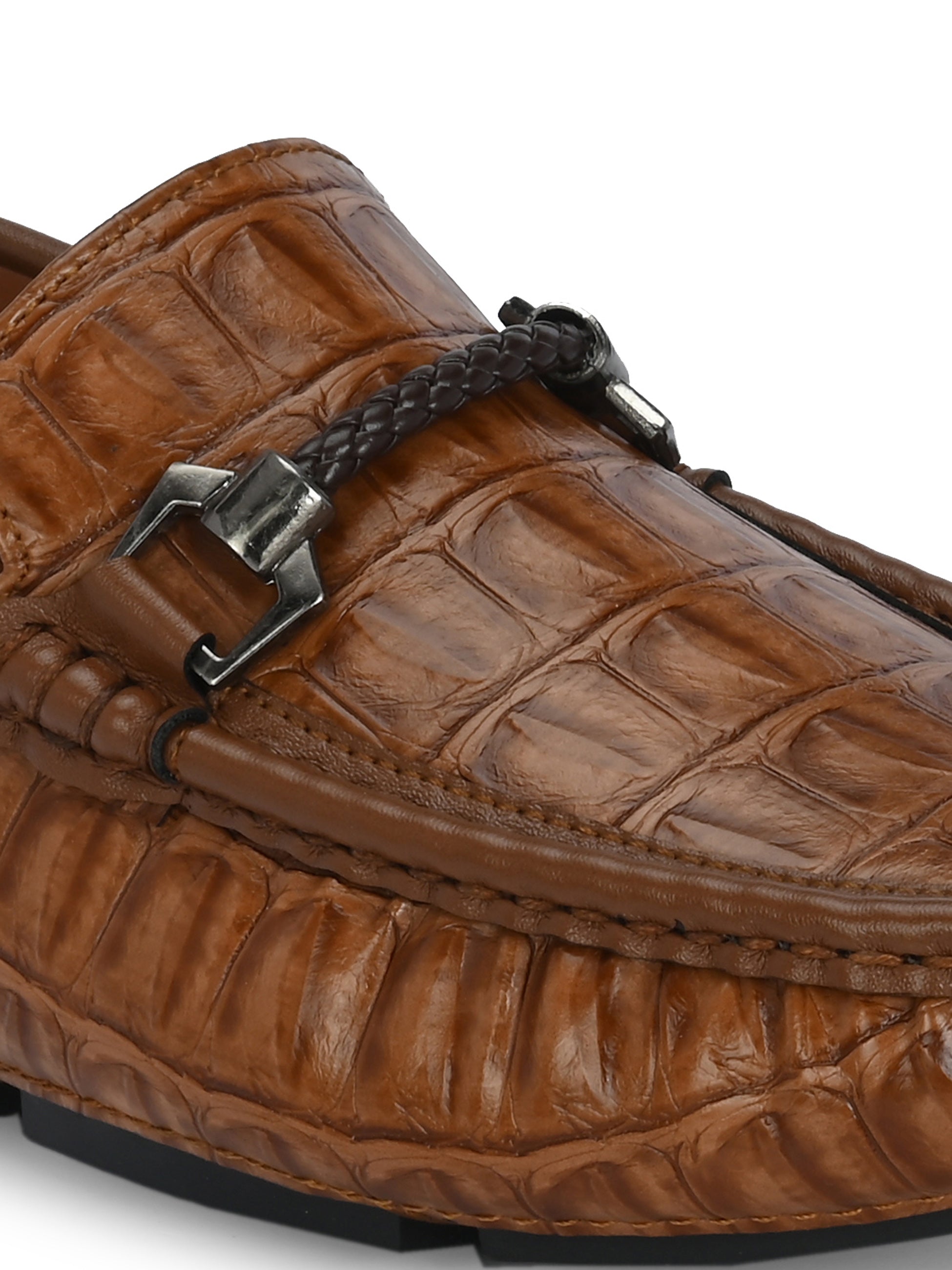 Brown Textured Platform Heel Slip-On Trendy Loafer Shoes