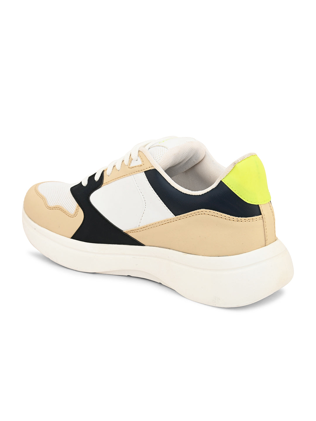Peach, White & Black colour Men's lace-up casual shoes with white laces.