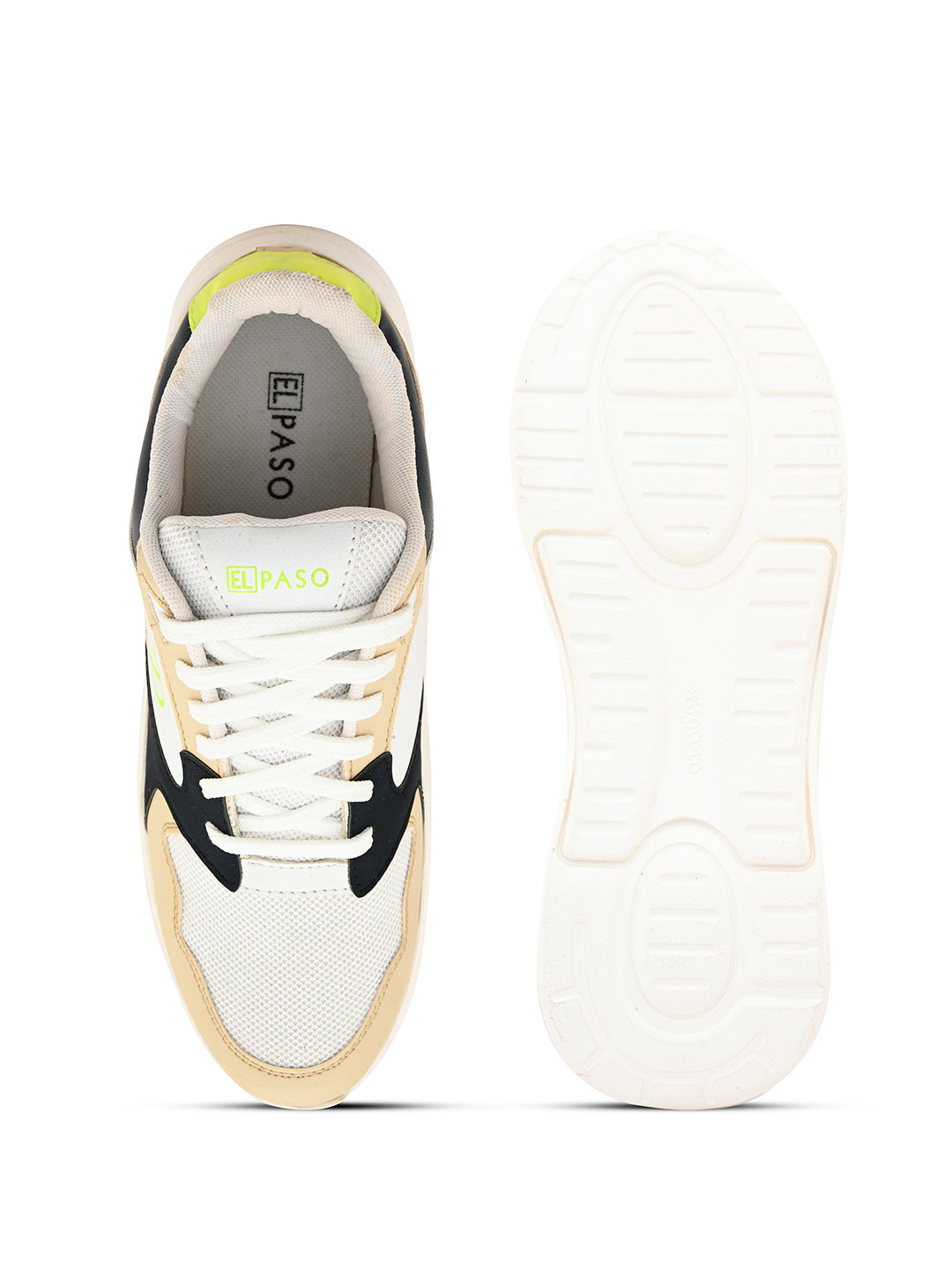 Peach, White & Black colour Men's lace-up casual shoes with white laces.