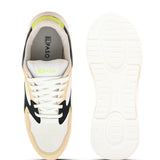 Peach, White & Black colour Men's lace-up casual shoes with white laces.
