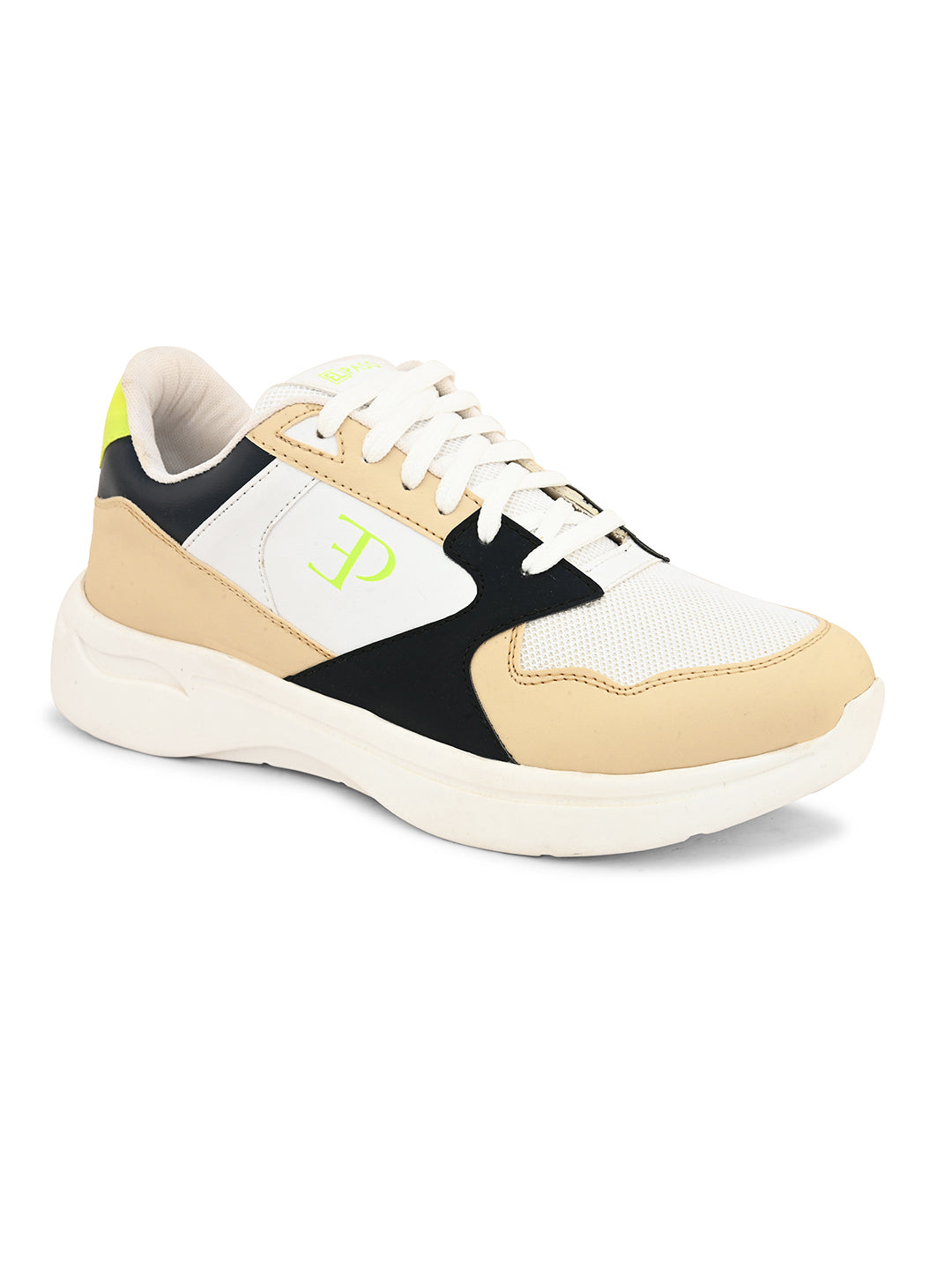 Peach, White & Black colour Men's lace-up casual shoes with white laces.