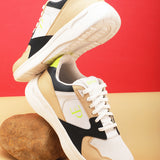Peach, White & Black colour Men's lace-up casual shoes with white laces.