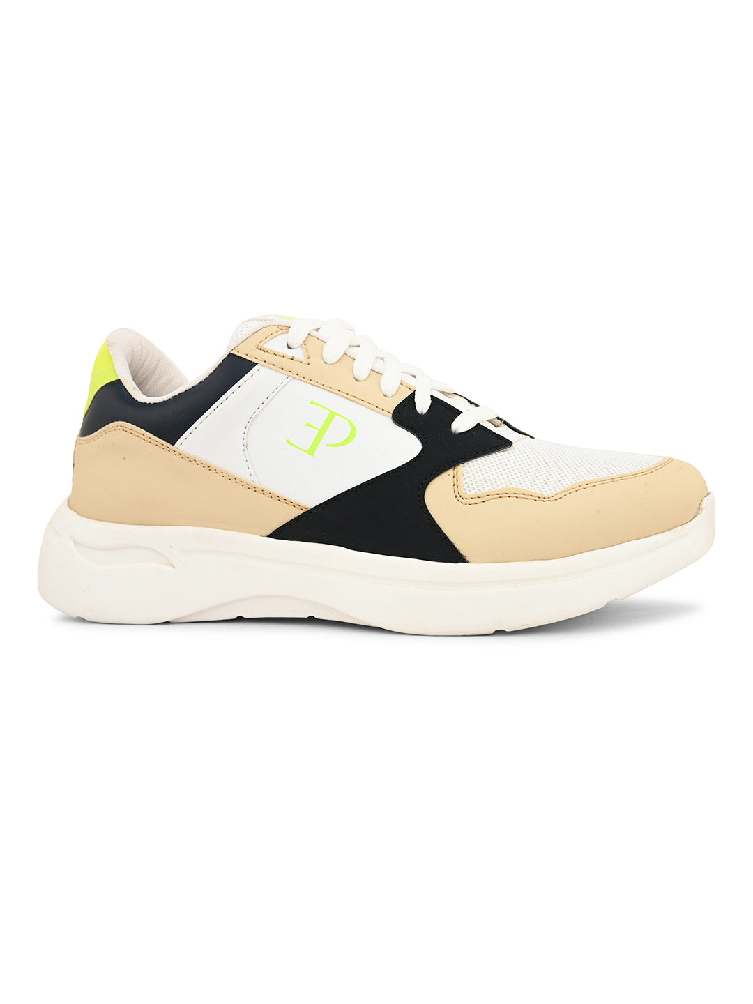 Peach, White & Black colour Men's lace-up casual shoes with white laces.