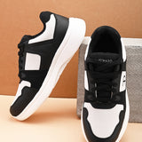 Black & White colour Men's lace-up casual athletic shoes with white laces.