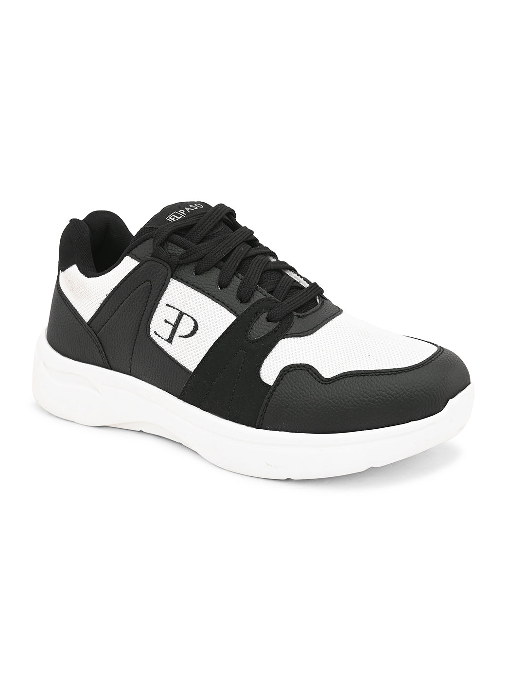 Black & White colour Men's lace-up casual athletic shoes with white laces.