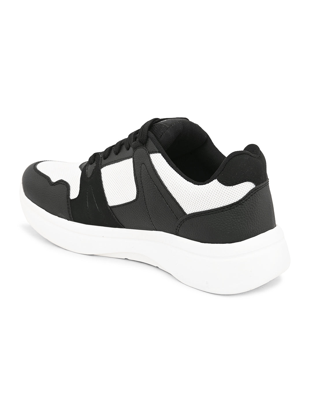 Black & White colour Men's lace-up casual athletic shoes with white laces.