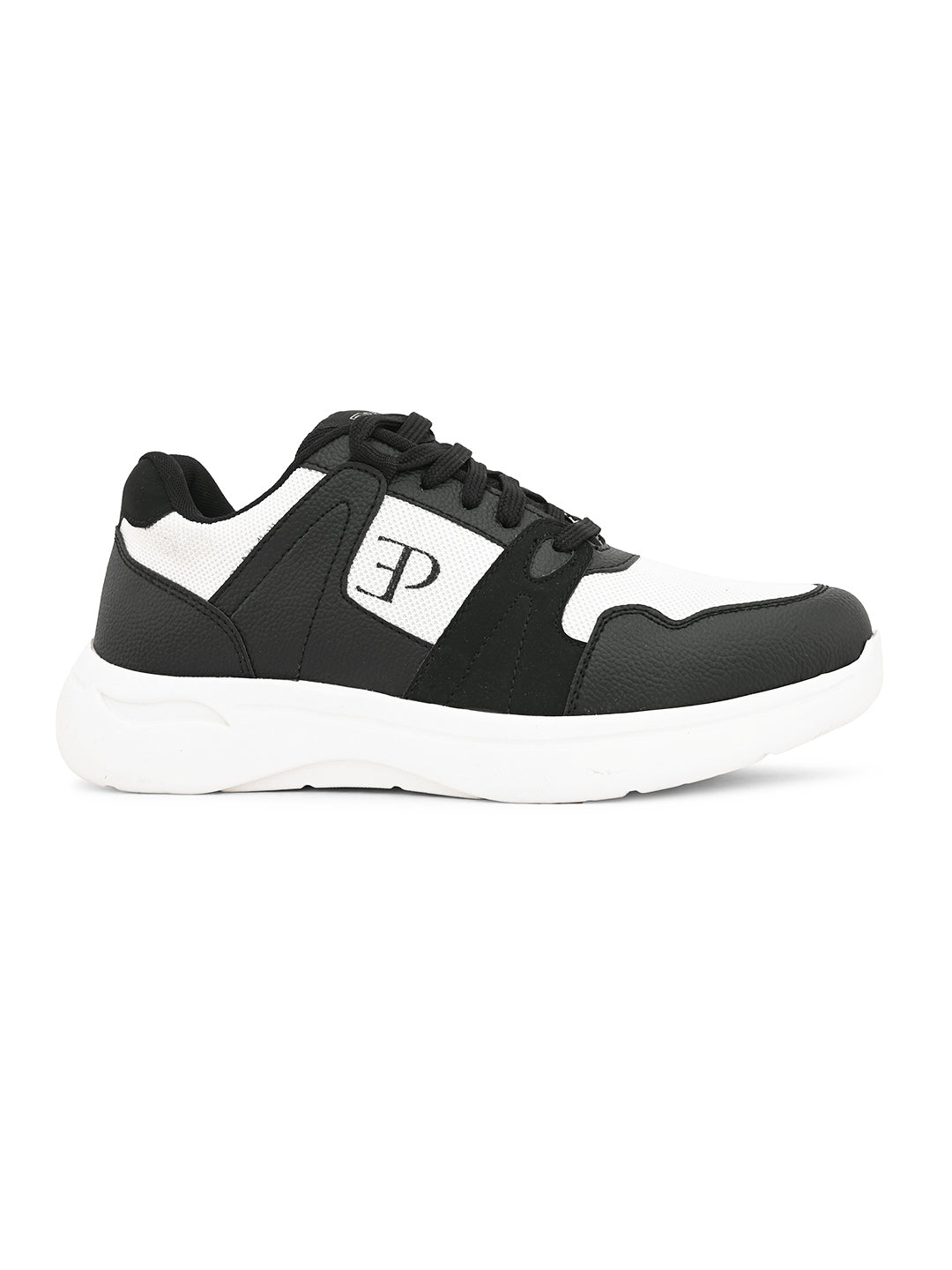 Black & White colour Men's lace-up casual athletic shoes with white laces.