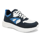 White & Navy Blue colour Men's lace-up casual athletic shoes with white laces.