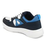 White & Navy Blue colour Men's lace-up casual athletic shoes with white laces.
