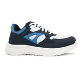 White & Navy Blue colour Men's lace-up casual athletic shoes with white laces.