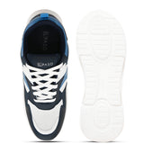 White & Navy Blue colour Men's lace-up casual athletic shoes with white laces.