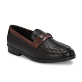 Brown Textured Block Heel Slip-On Loafer Shoes