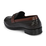 Brown Textured Block Heel Slip-On Loafer Shoes