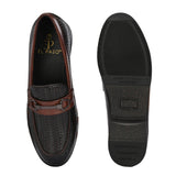 Brown Textured Block Heel Slip-On Loafer Shoes