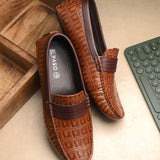 Brown Sleek Textured Platform Heel Slip-On Loafer Shoes