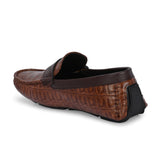 Brown Sleek Textured Platform Heel Slip-On Loafer Shoes
