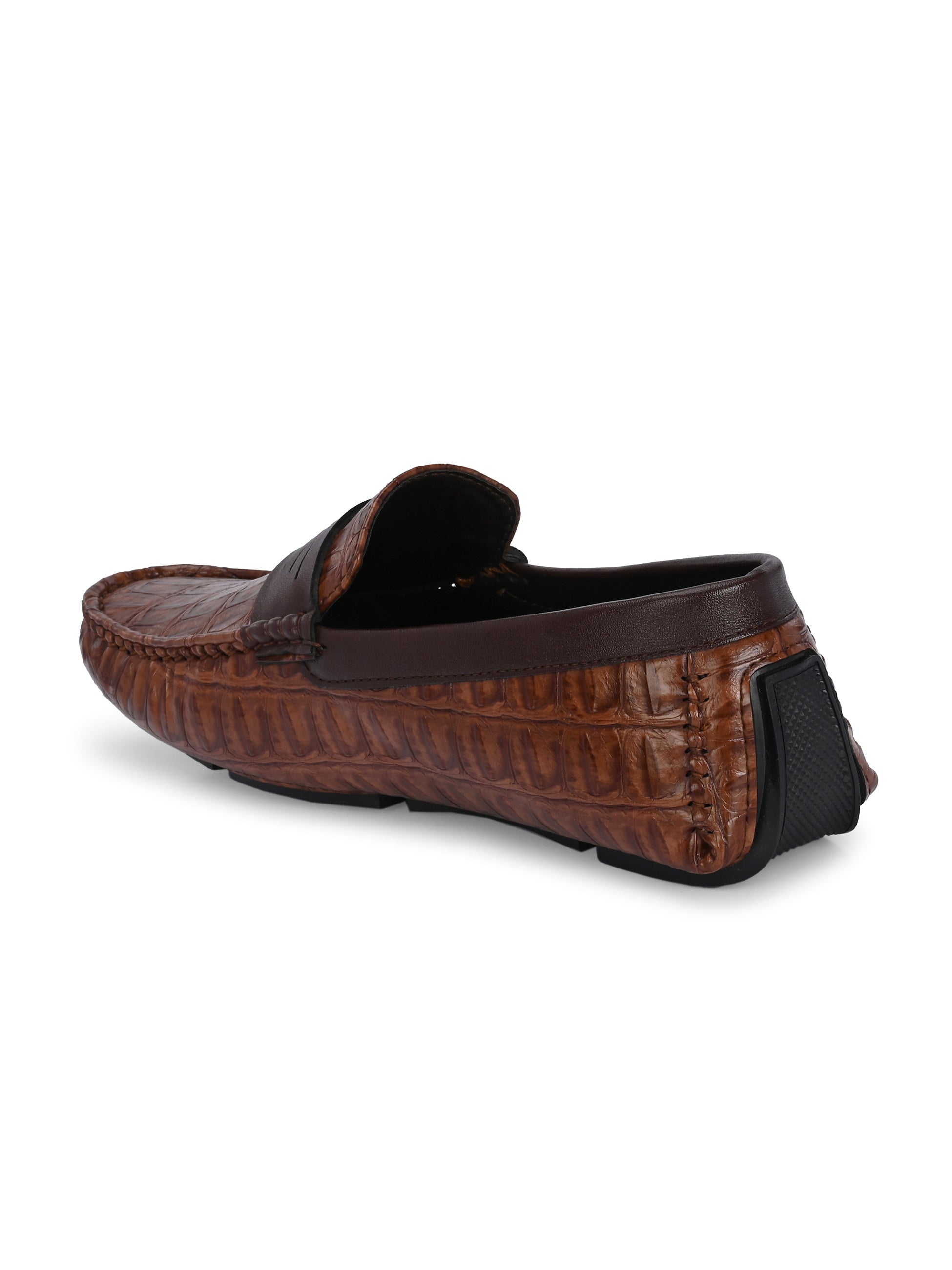 Brown Sleek Textured Platform Heel Slip-On Loafer Shoes