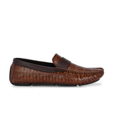 Brown Sleek Textured Platform Heel Slip-On Loafer Shoes Croc Luxe Moccasin for Men.