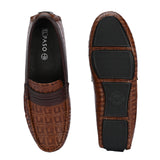 Brown Sleek Textured Platform Heel Slip-On Loafer Shoes