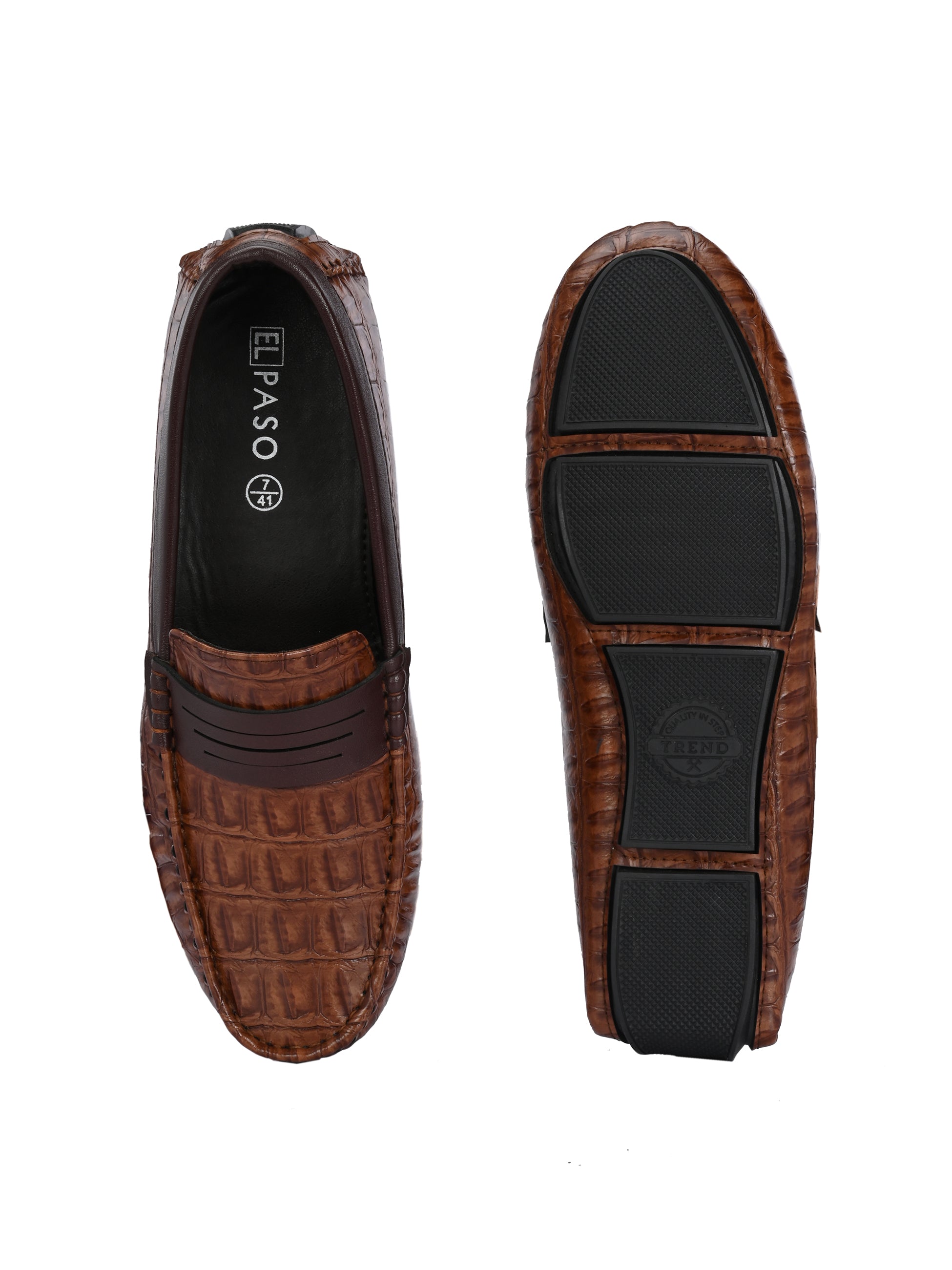 Brown Sleek Textured Platform Heel Slip-On Loafer Shoes