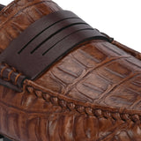 Brown Sleek Textured Platform Heel Slip-On Loafer Shoes