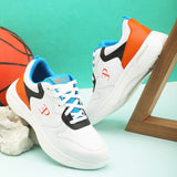 Orange, White & Black colour Men's lace-up casual shoes with white laces.