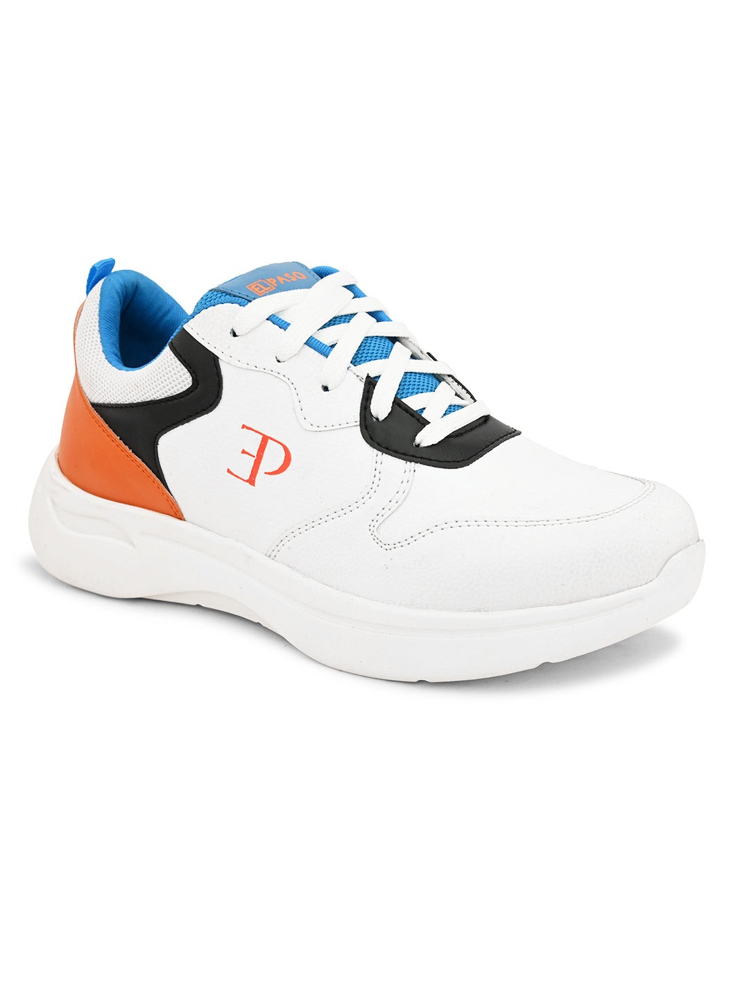 Orange, White & Black colour Men's lace-up casual shoes with white laces.