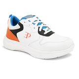 Orange, White & Black colour Men's lace-up casual shoes with white laces.